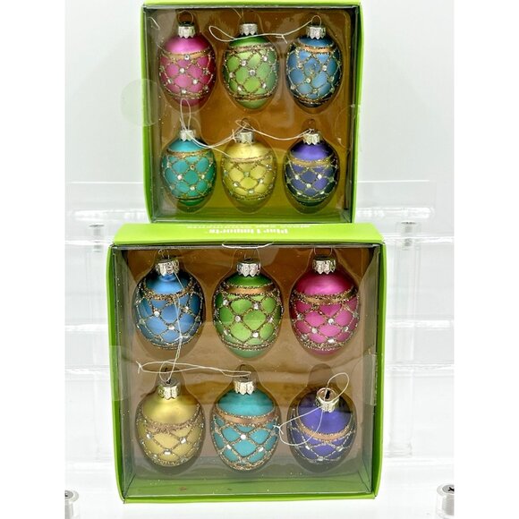 Pier 1 Imports Christmas Easter Ornament Tree Glass Eggs 2 boxes 12 eggs Retired - Picture 1 of 15